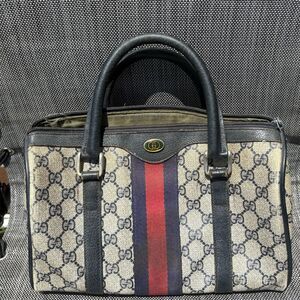 Vintage Gucci Boston Bag‎ Blue/Navy Leather Satchel Handbag